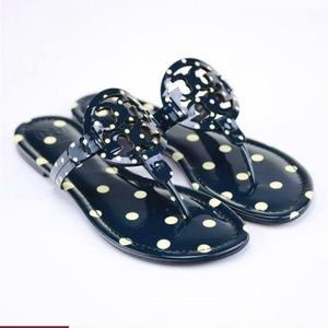 Tory Burch Navy Patent Miller Polka Dot Sandals (Never worn)